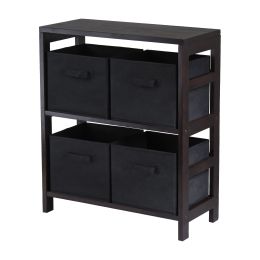 Capri 5-Pc Storage Shelf with 4 Foldable Fabric Baskets, Espresso and Black