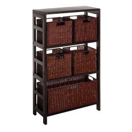Leo 6-Pc Storage Shelf with 5 Wicker Baskets, Espresso and Walnut