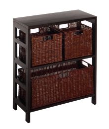Leo 4-Pc Storage Shelf with 3 Wicker Baskets, Espresso and Walnut