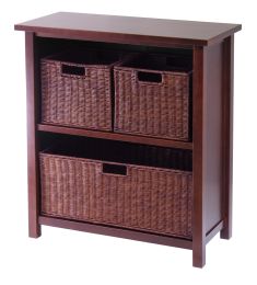 Milan 4-Pc Storage Shelf with 3 Wicker Baskets, Walnut