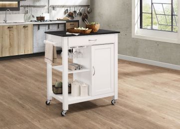 Wooden Kitchen Cart with 1 Drawer and 1 Door, Black & White