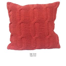 18 X 18 Inch Cotton Cable Knit Pillow with Twisted Details, Set of 2, Orange