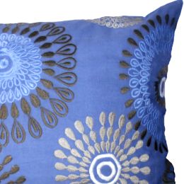 20 X 16 Inch Cotton Pillow with Floral Embroidery, Set of 2, Blue and Black