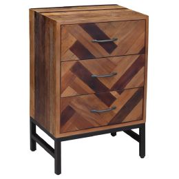 Plank Style 3 Drawers Wooden Nightstand with Tubular Legs, Brown and Black