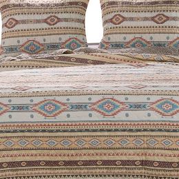 Twin Size 2 Piece Polyester Quilt Set with Kilim Pattern, Multicolor