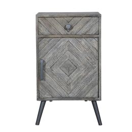 26 Inch Chevron Pattern 1 Drawer Wooden Bedside Accent Nightstand with Door Storage, Gray