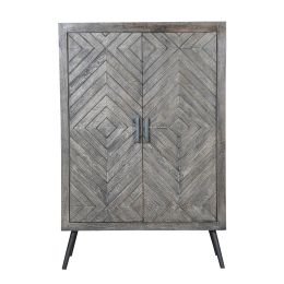 47 Inch Chevron Pattern 2 Door Wooden Storage Console Cabinet with Angled Metal Legs, Gray