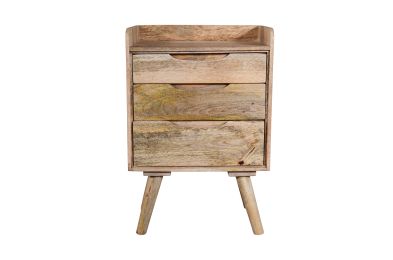 24 Inches 3 Drawer Mango Wood Bedside Table with Grains and Tray Top, Oak Brown